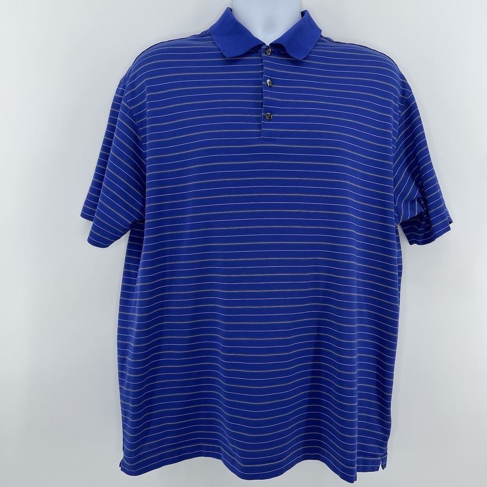 Tiger Woods Nike ‎ Polo XL Blue Stripe Fit Dry Golf Shirt TW Metal Tag Vintage - Picture 2 of 10